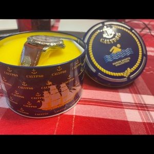 NIP Mens Calypso Old Dominion Watch nice with brown leather band registered 2009